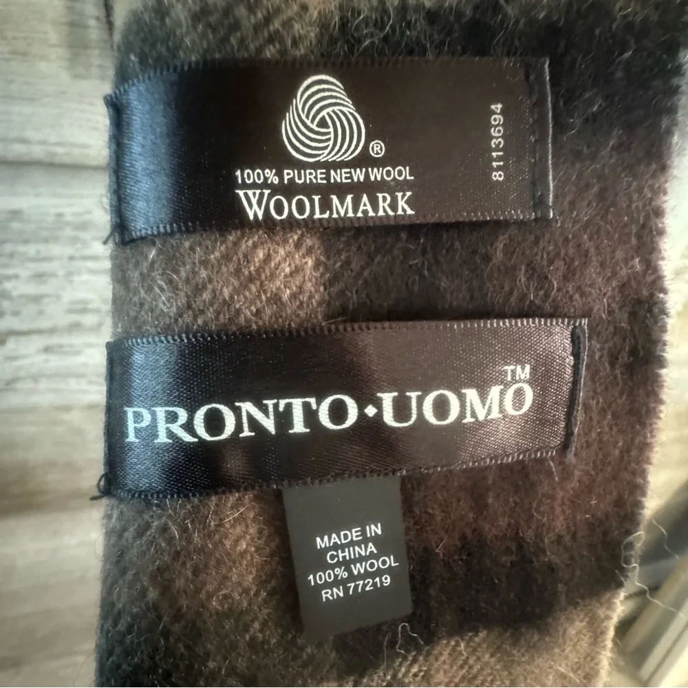 Pronto Uomo 100% Pure New Wool Chestnut Tan Brown Plaid Scarf Men